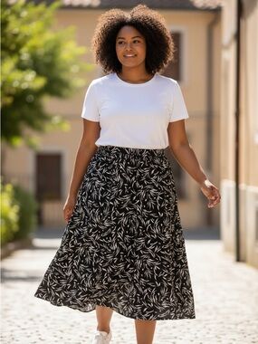 REITMANS Black & White Leaf Print Women's Skirt size xl
